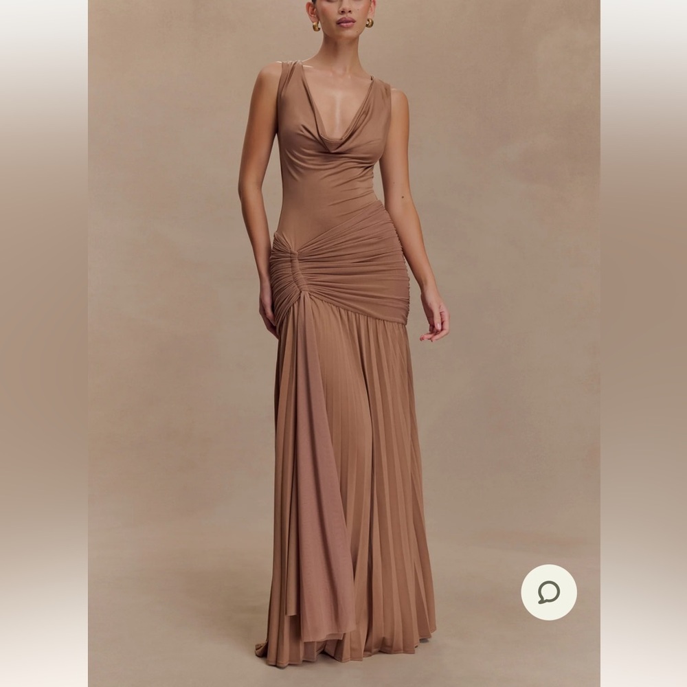 Meshki Dania Mauve/ Brown Cowl Neck Slinky Maxi Dress - Picture 2 of 5